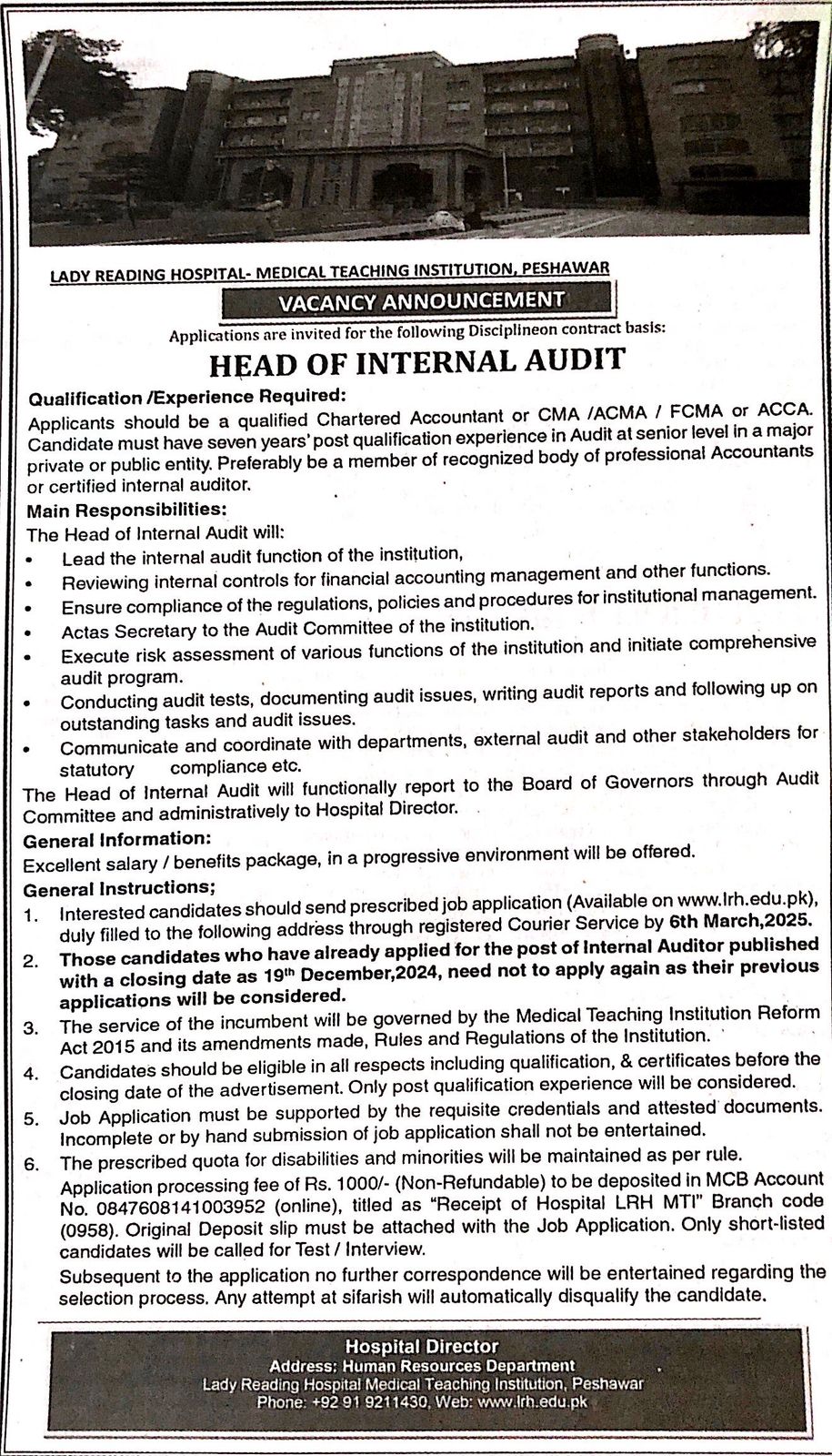 Head of Internal Audit 